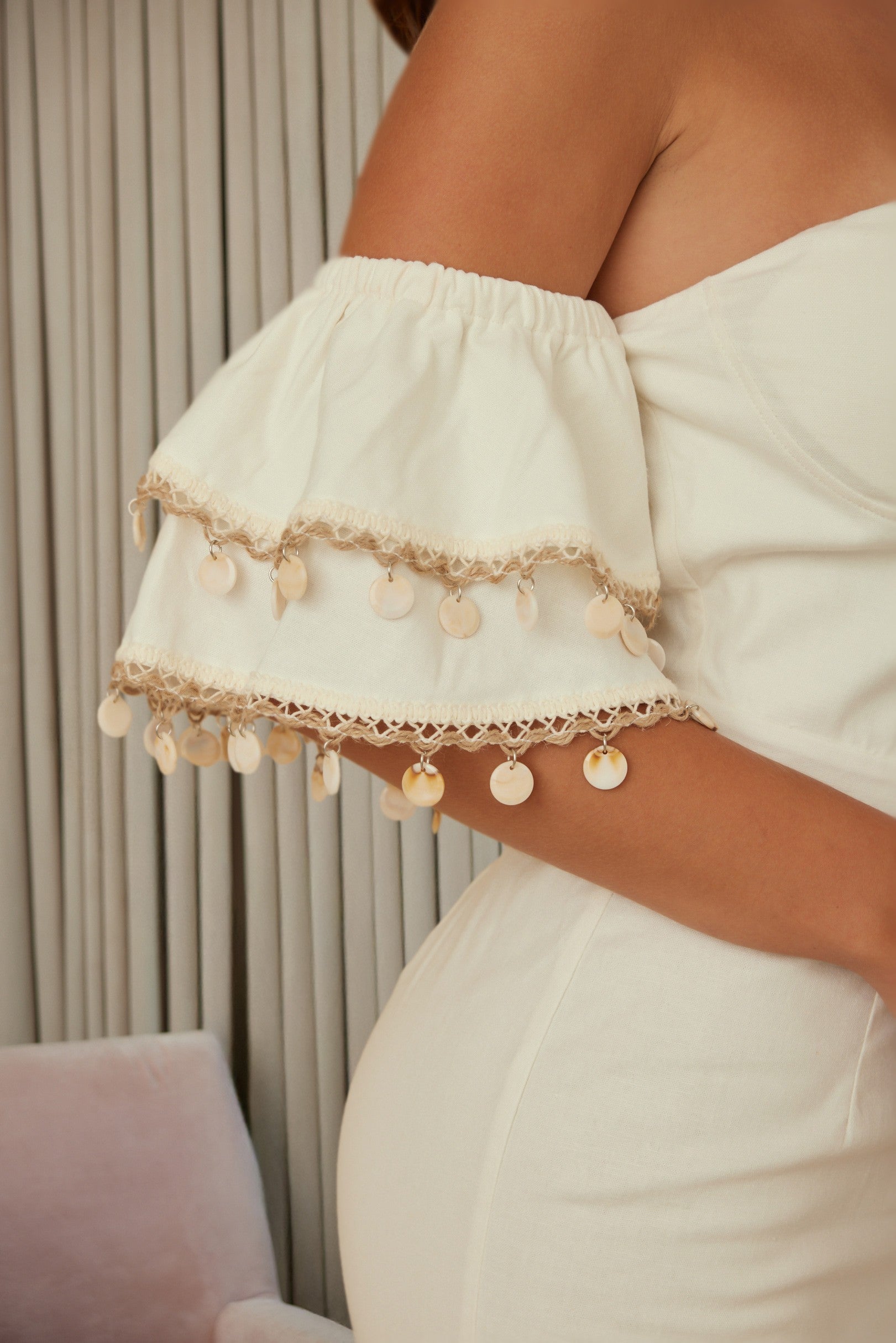 Boho Paillette Trim Off Shoulder Mini Dress - Image 3