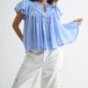 Flutter Sleeve Gathered Neck Detail Blouse