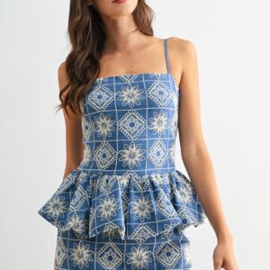 Embroidered Peplum Sleeveless Top