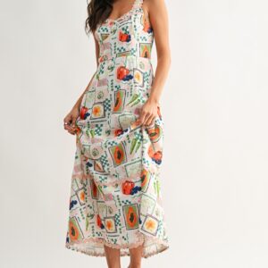 Printed Maxi Dress With Pastel Ric-rac Trim
