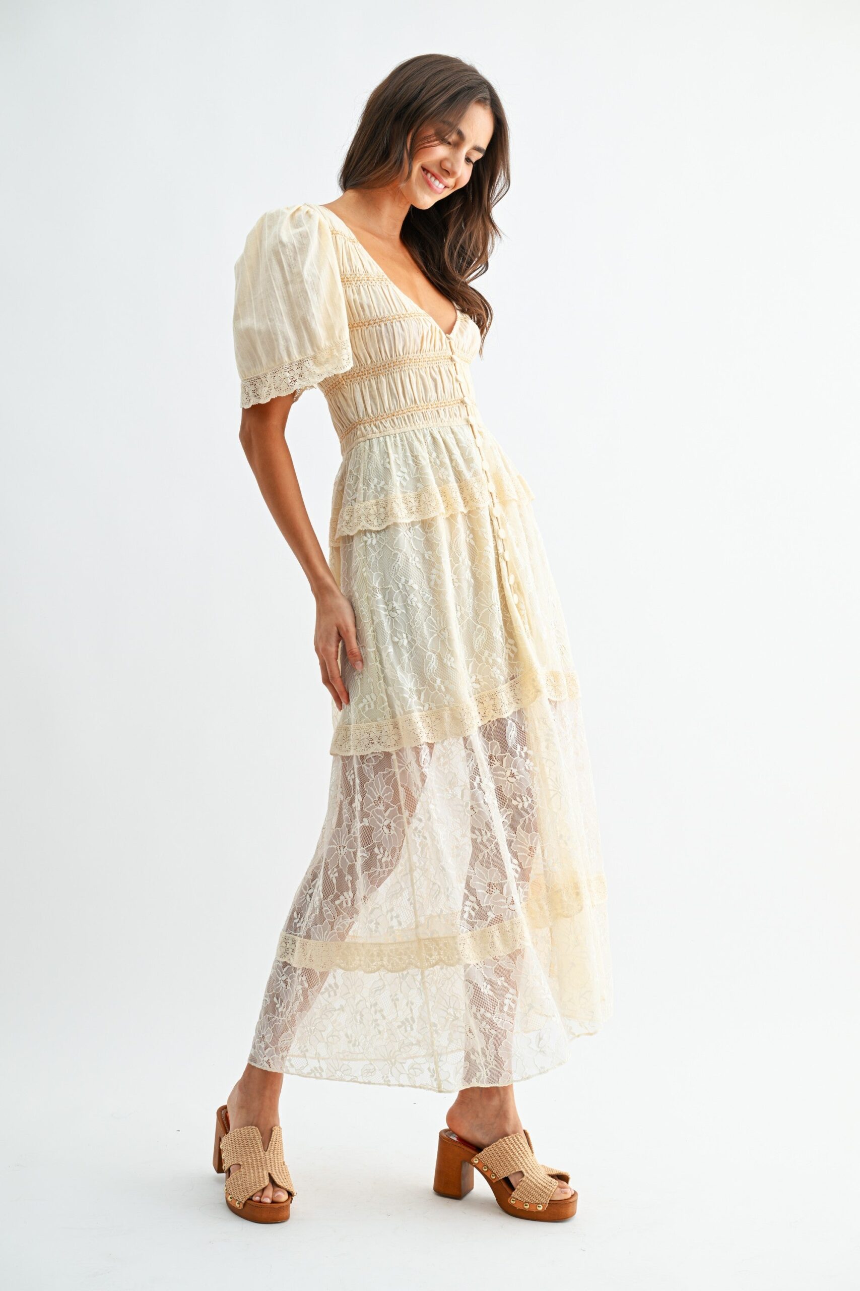 LACE MAXI DRESS WITH PUFF SLEEVES - Image 3